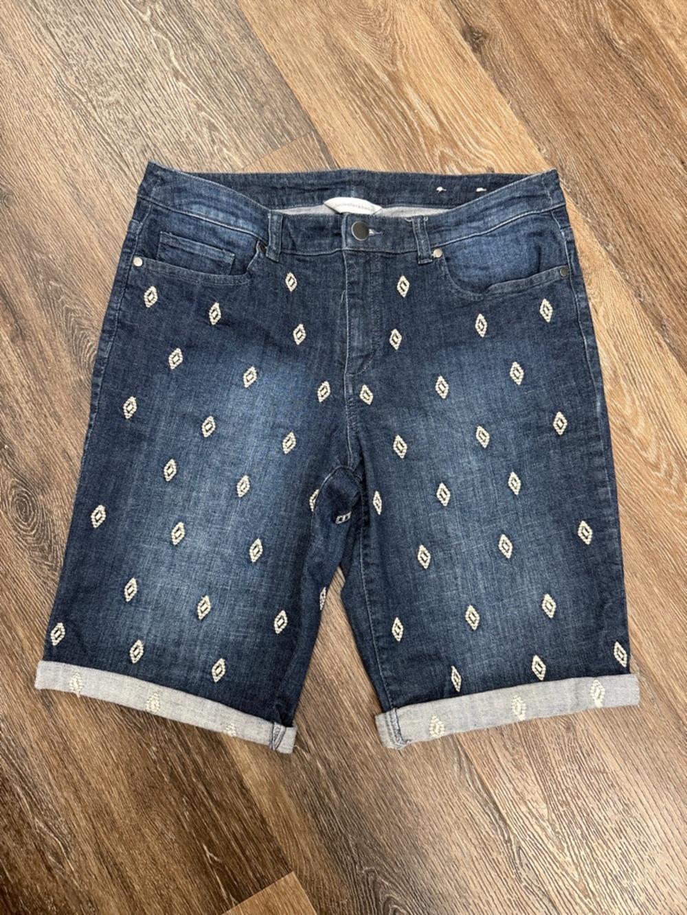 Christopher & Banks Dark Blue Embroidered Denim Bermuda Shorts